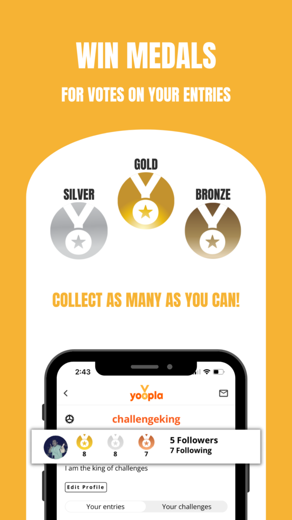 Win medals for votes on your entries. Gold, silver, and bronze. Collect as many as you can!